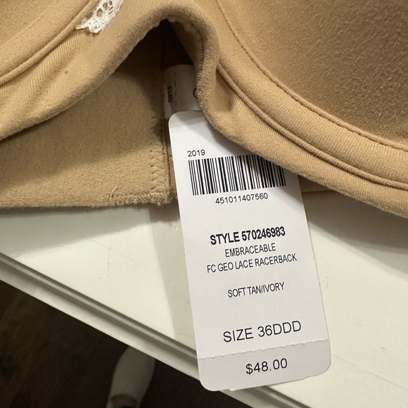 Soma Embraceable FC Geo Lace Racerback Bra Soft Tan/Ivory 36DDD - Picture 3 of 3